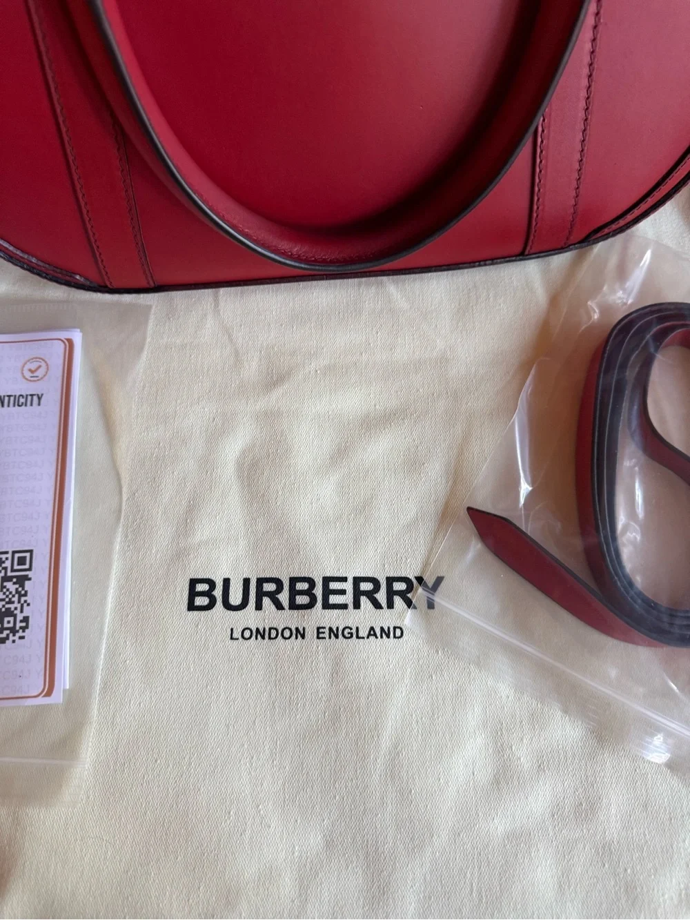 Burberry Red Leather Dome Satchel with Gold Hardware